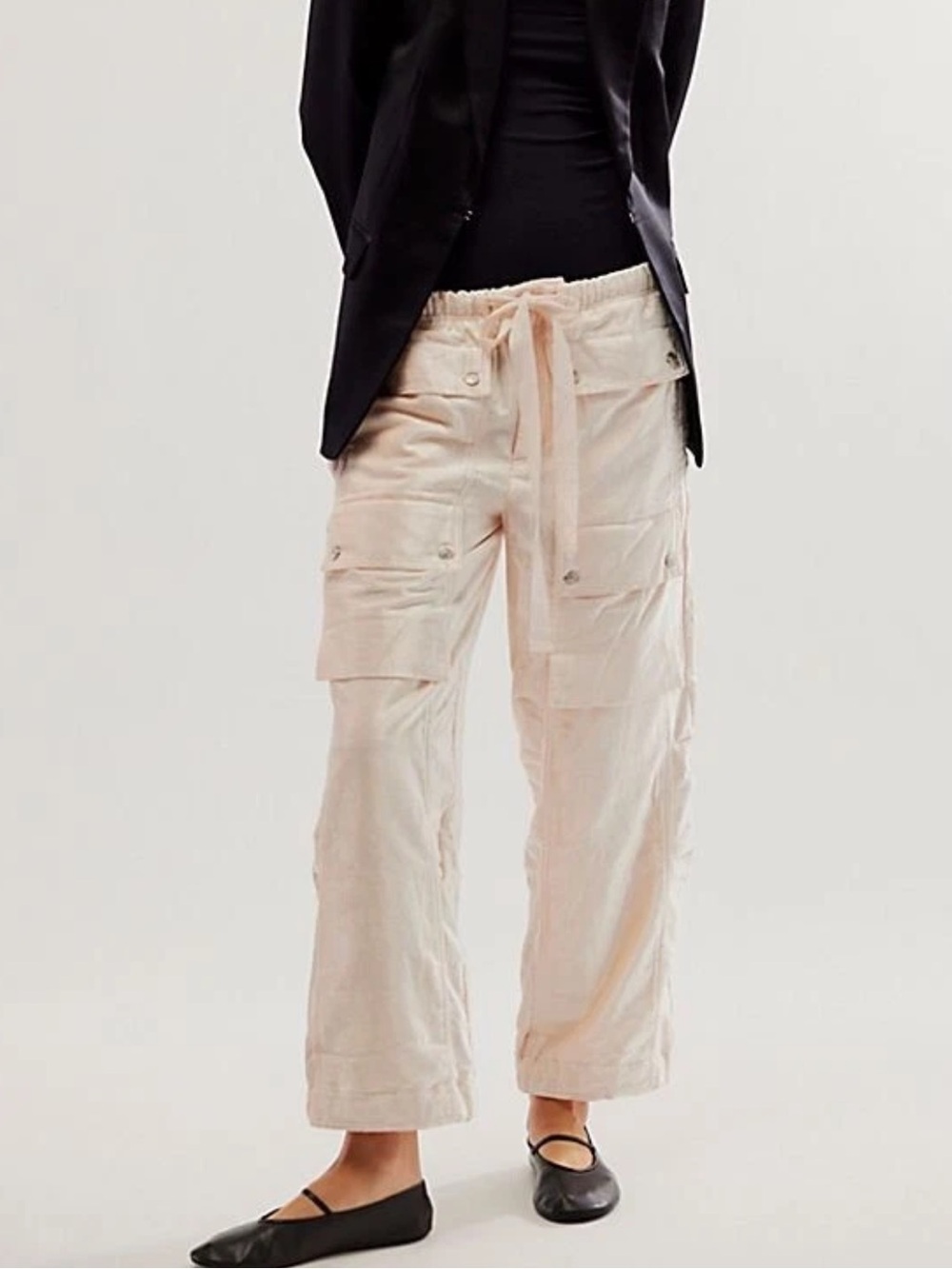 Free People Skip A Beat Utility Pants Strawberry Cream Pink Velvet Cargo Large